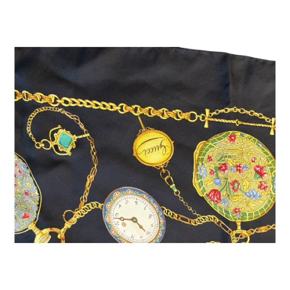 Gucci Elegant Black and Gold Scarf-100% silk-watch scarf - Picture 2 of 2